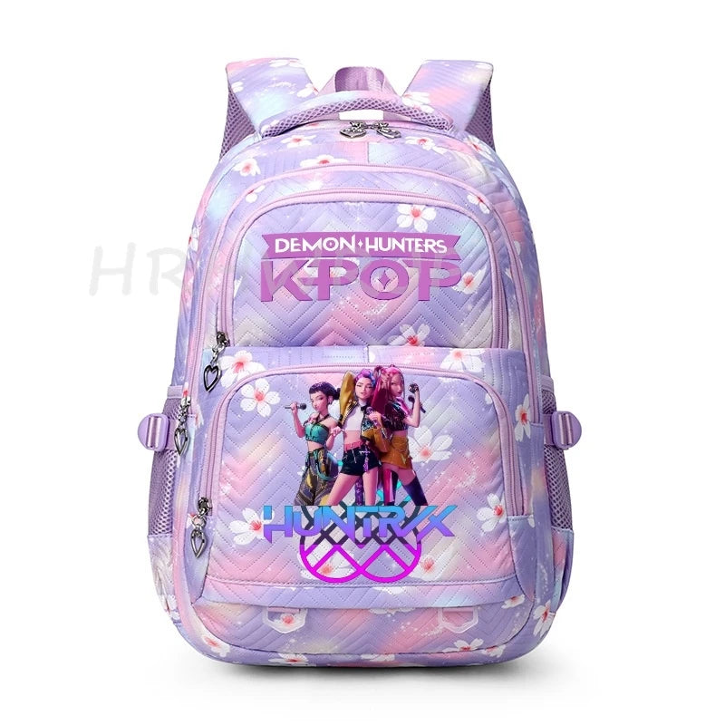 Sac à Dos K-pop Demon Hunters – Cartable Fille Fleurs Imprimées Style YK2