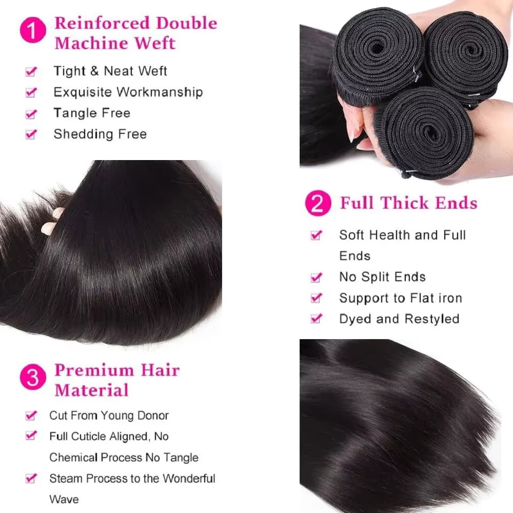 16A Straight Bundles Human Hair Brazilian 30 40 Inch Raw Virgin Unprocessed 3 4 5 Bundles Extensions Bone Straight Bundles Deals