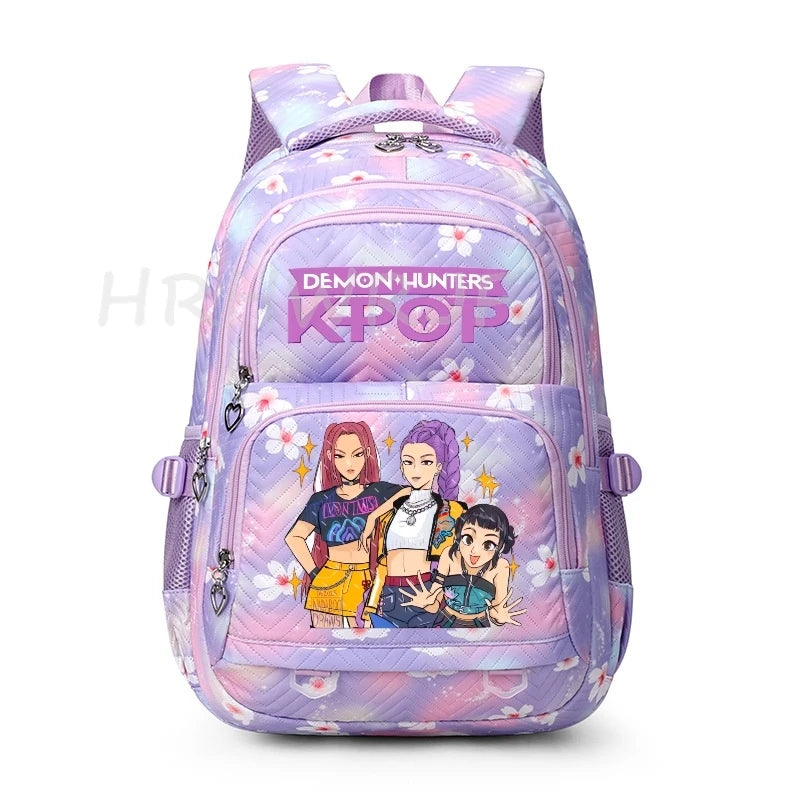 Sac à Dos K-pop Demon Hunters – Cartable Fille Fleurs Imprimées Style YK2