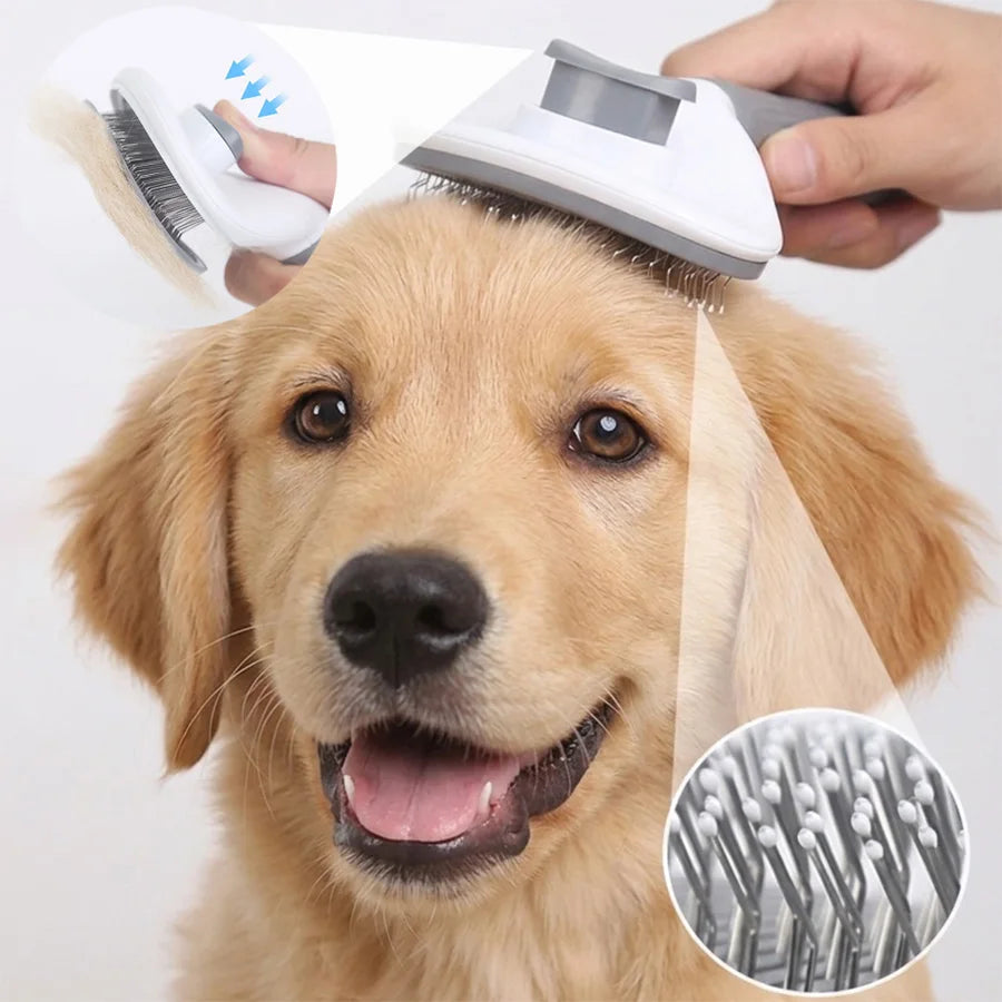 Brosse Autonettoyante pour Chien & Chat – Dêmêlage Facile en 1 Clic (Poils Courts & Longs)