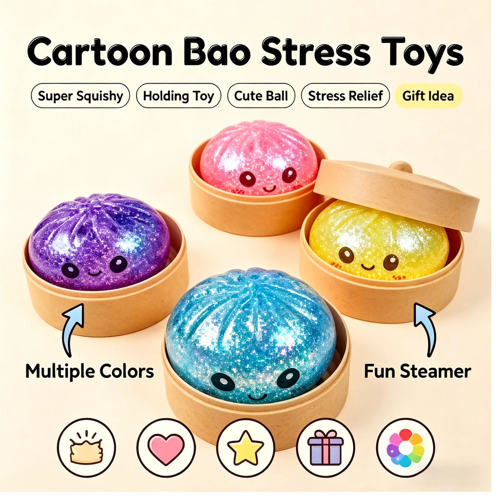 Jouet Squishy Baozi Anti-Stress – Balle Squeeze Sensorielle avec Paillettes