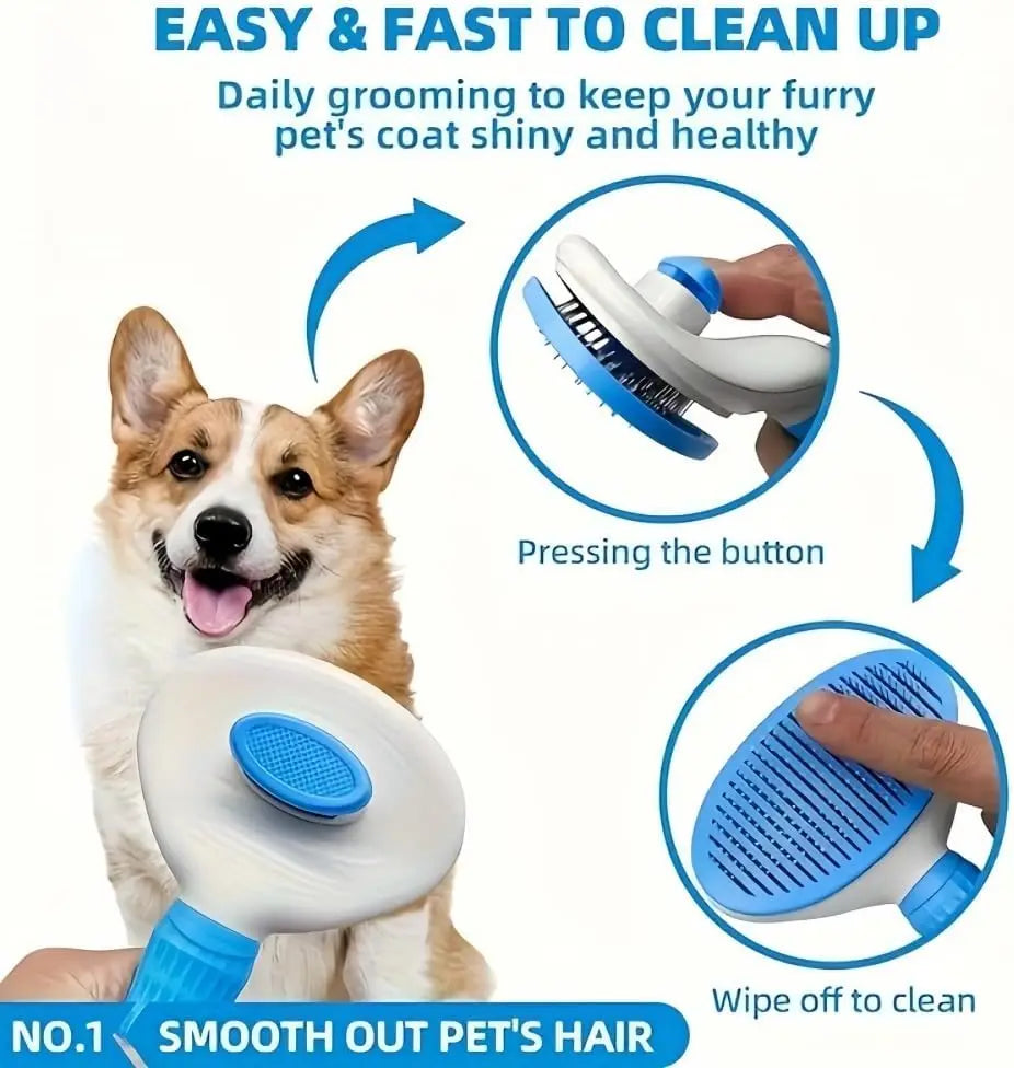 Brosse Autonettoyante pour Chien & Chat – Dêmêlage Facile en 1 Clic (Poils Courts & Longs)