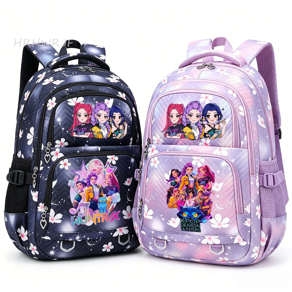 Sac à Dos K-pop Demon Hunters – Cartable Fille Fleurs Imprimées Style YK2