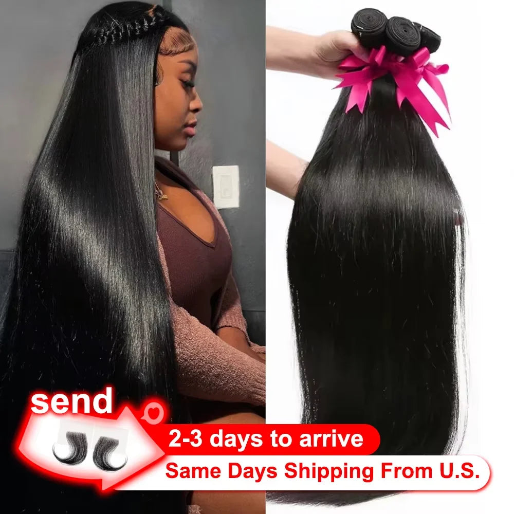 16A Straight Bundles Human Hair Brazilian 30 40 Inch Raw Virgin Unprocessed 3 4 5 Bundles Extensions Bone Straight Bundles Deals