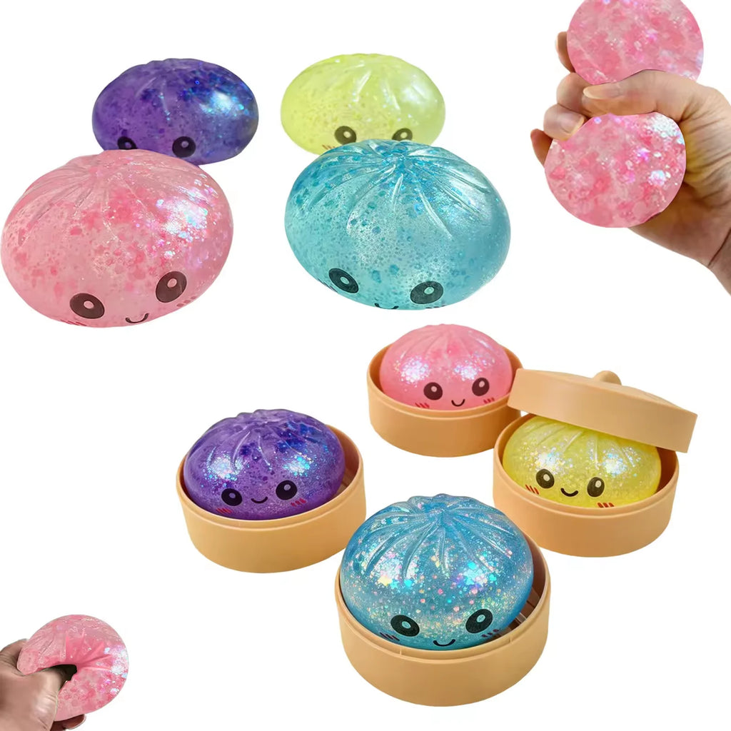 Jouet Squishy Baozi Anti-Stress – Balle Squeeze Sensorielle avec Paillettes