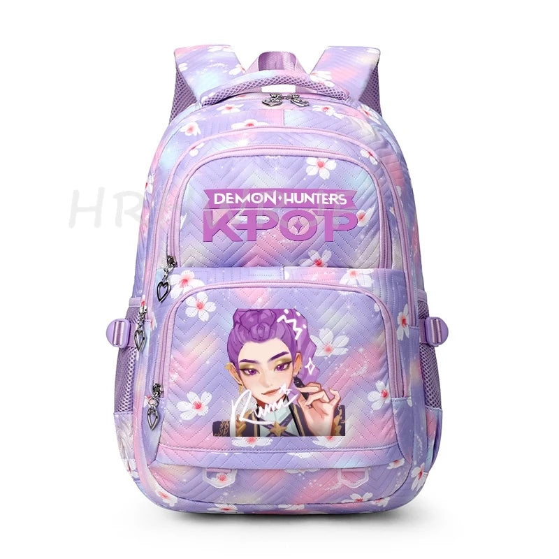 Sac à Dos K-pop Demon Hunters – Cartable Fille Fleurs Imprimées Style YK2