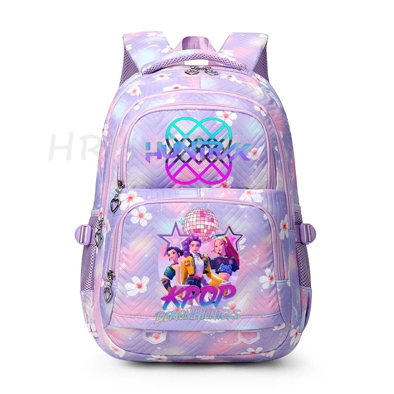 Sac à Dos K-pop Demon Hunters – Cartable Fille Fleurs Imprimées Style YK2