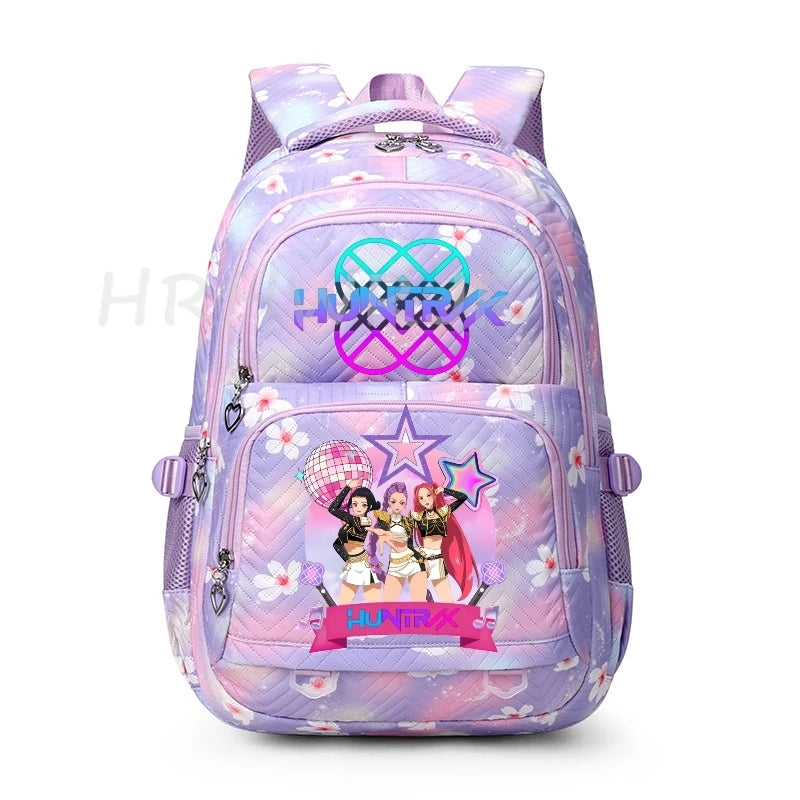 Sac à Dos K-pop Demon Hunters – Cartable Fille Fleurs Imprimées Style YK2