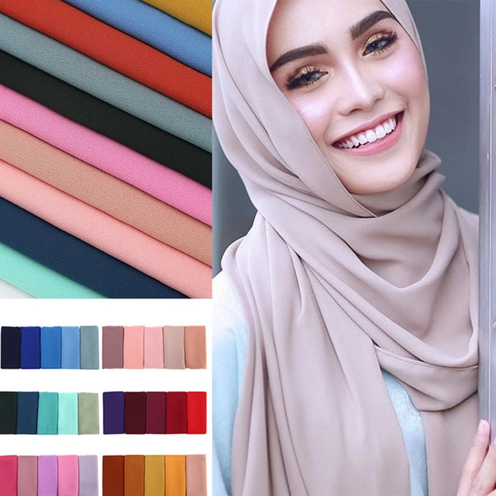 Foulard Hijab Chiffon Uni – 61 Couleurs au Choix