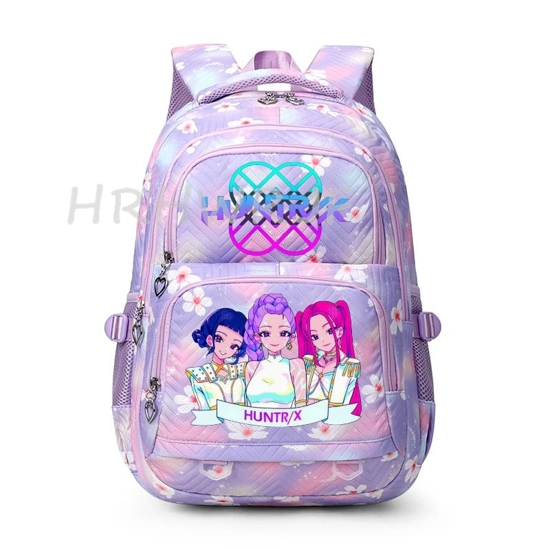 Sac à Dos K-pop Demon Hunters – Cartable Fille Fleurs Imprimées Style YK2