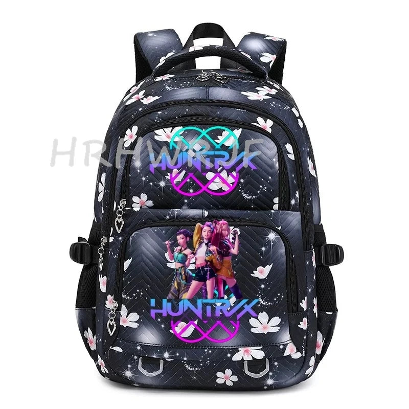 Sac à Dos K-pop Demon Hunters – Cartable Fille Fleurs Imprimées Style YK2