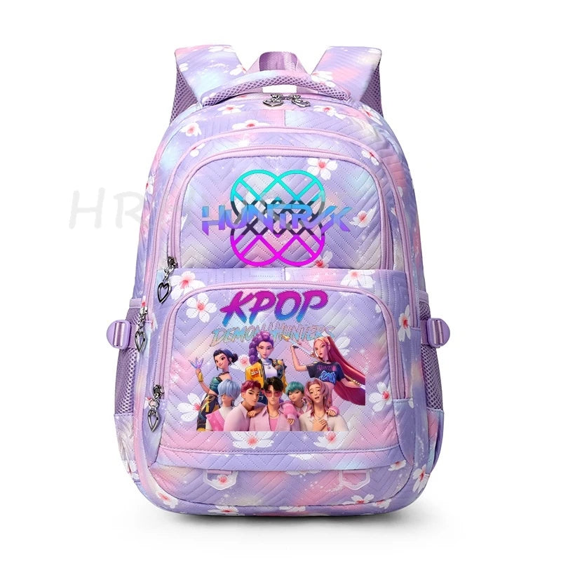 Sac à Dos K-pop Demon Hunters – Cartable Fille Fleurs Imprimées Style YK2