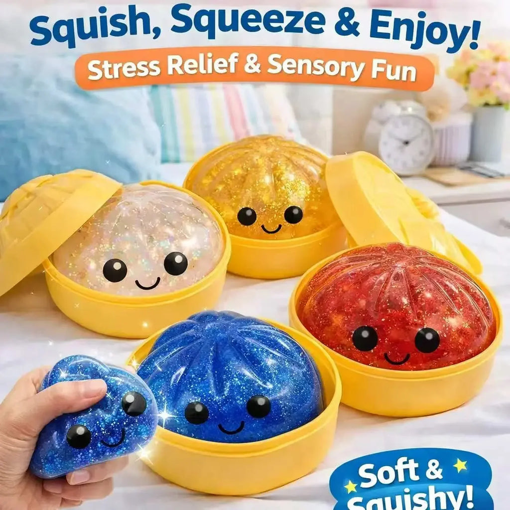Jouet Squishy Baozi Anti-Stress – Balle Squeeze Sensorielle avec Paillettes