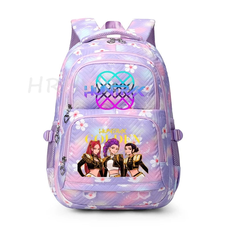 Sac à Dos K-pop Demon Hunters – Cartable Fille Fleurs Imprimées Style YK2
