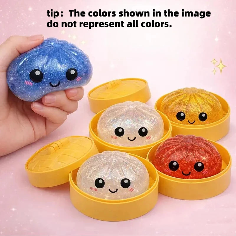 Jouet Squishy Baozi Anti-Stress – Balle Squeeze Sensorielle avec Paillettes
