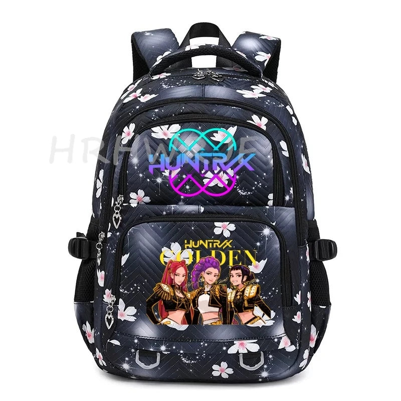 Sac à Dos K-pop Demon Hunters – Cartable Fille Fleurs Imprimées Style YK2