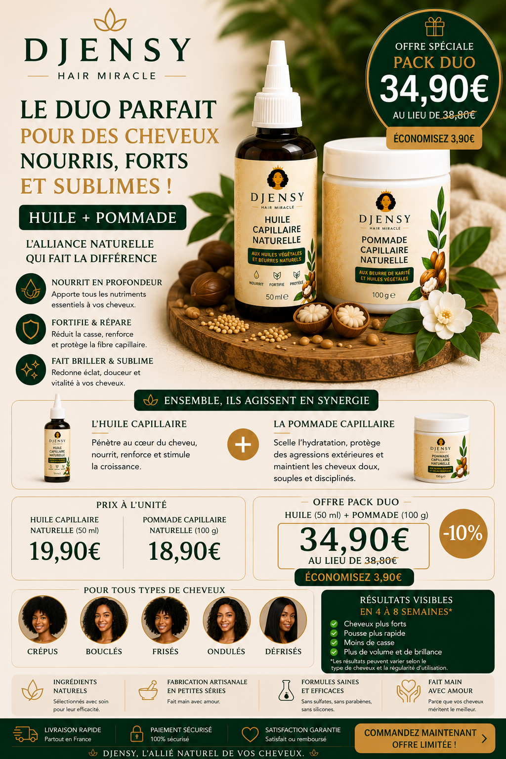 Huile Capillaire Naturelle DJENSY – 50 ml